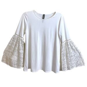 Design Lab White Shirt Lace Bell Sleeve Romantic Boho Tunic Top Cottagecore -S
